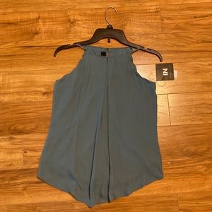 NWT I.N. San Francisco Blue Flowy Scallop Edge Blouse Size Small